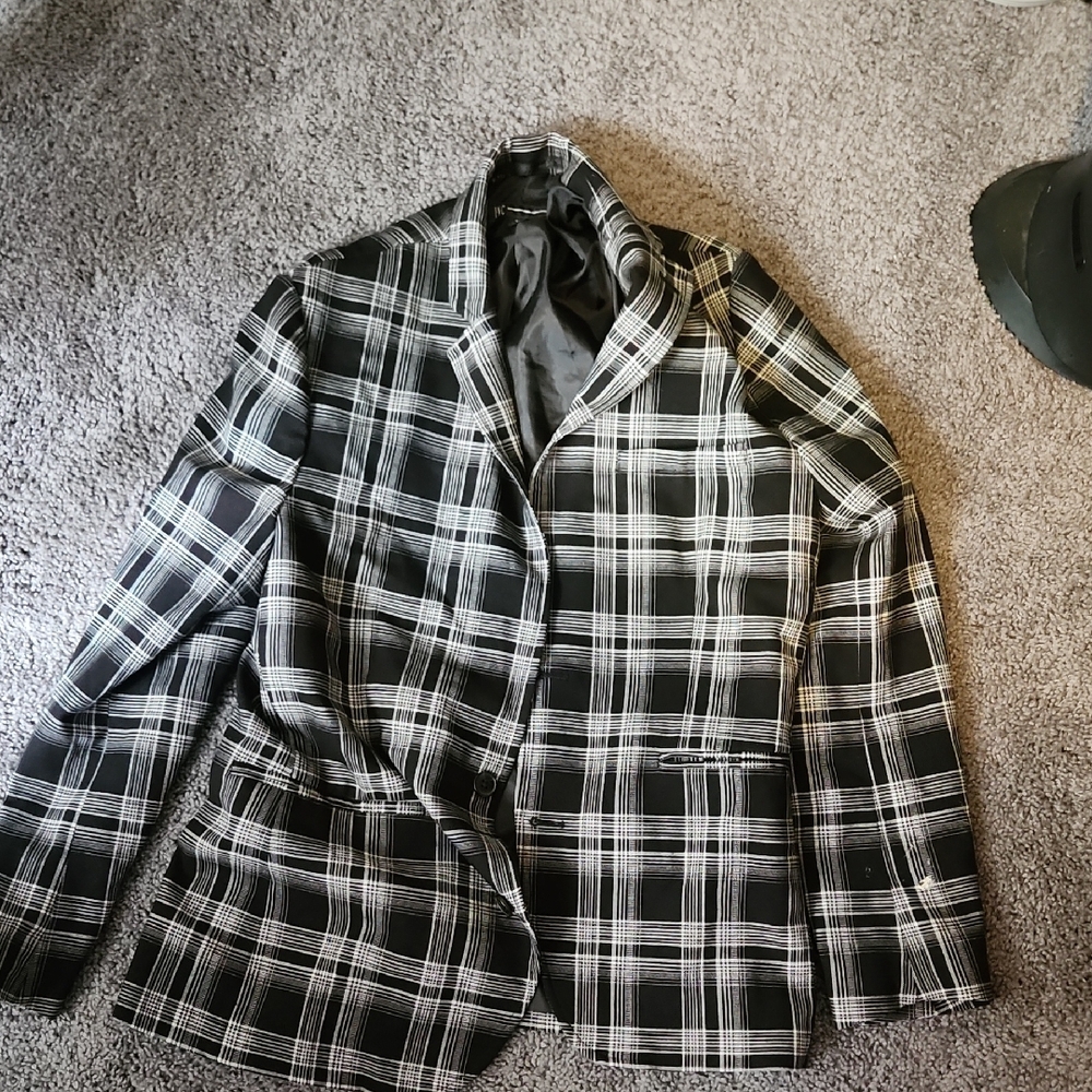 INC International Concepts Black and White Plaid Blazer
